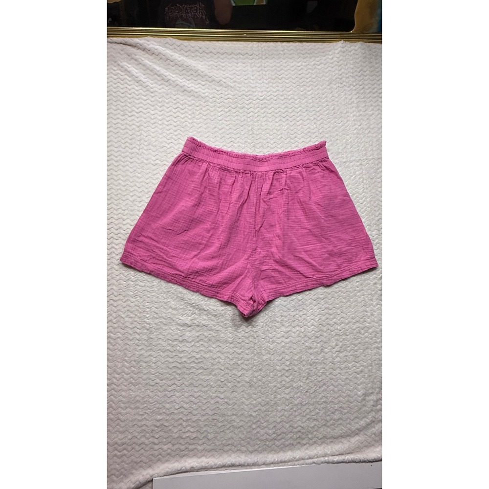 Aerie Pink Gauze Shorts Womens XL Elastic Waist Fringed Pockets Cotton Relaxed